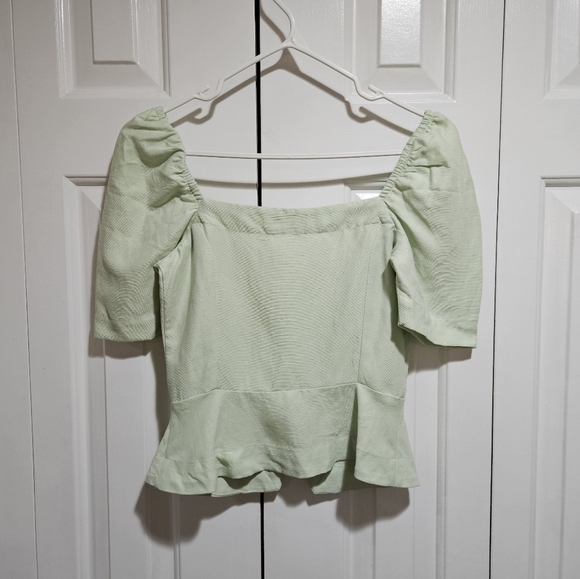 ARITZIA Wilfred Janine Top Button-Front Linen-Blend Blouse Green Size XXS - Picture 5 of 7